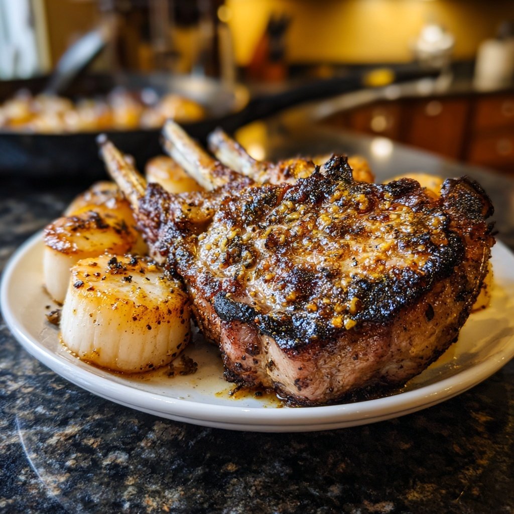 Grilled Pork and Scallops Dish